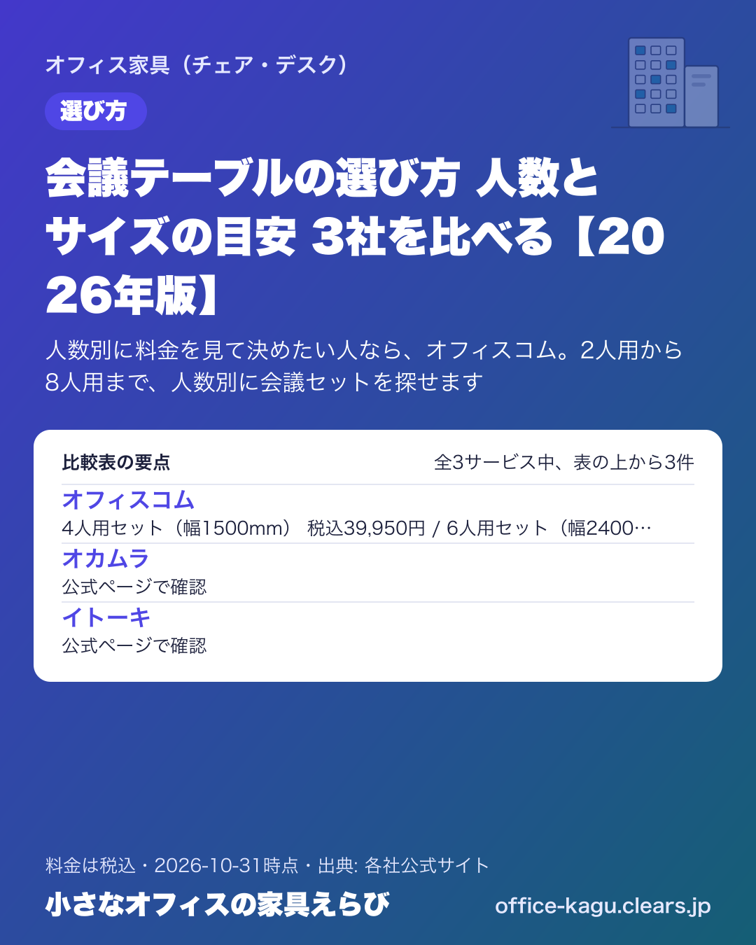 会議テーブルの選び方 人数とサイズの目安 3社を比べる【2026年版】の比較表の要点